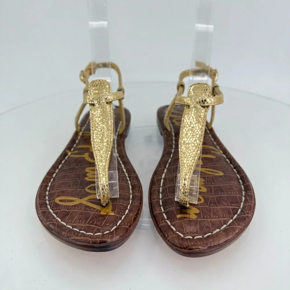 Sam Edelman Girls Gigi Thong Sandal Size 1 Gold Faux Leather Flat